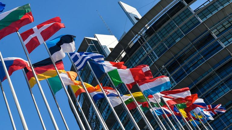 Nationalflaggen wehen vor dem Europaparlament in Straßburg