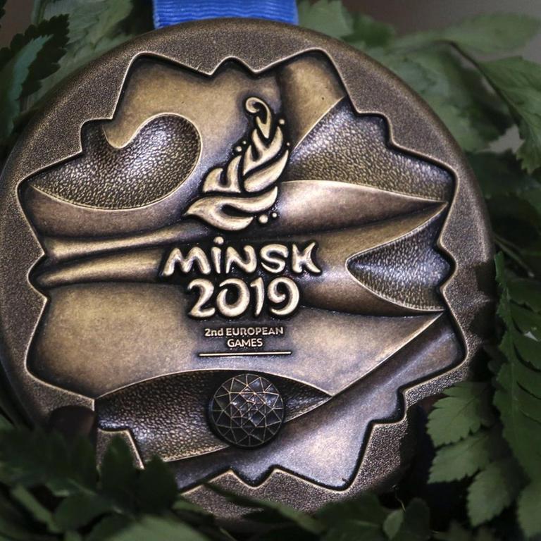 GRODNO REGION, BELARUS - MAY 21, 2019: The medals unveiled at the Mir Castle ahead of the 2019 Europaspiele scheduled to start in Minsk on June 21. Natalia Fedosenko/TASS PUBLICATIONxINxGERxAUTxONLY TS0AC16E  