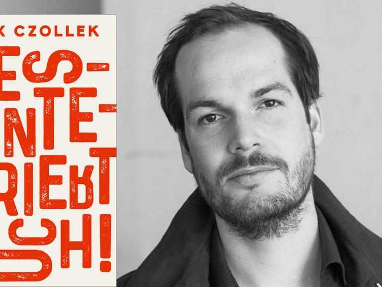 Der Antisemitismusforscher Max Czollek und das Cover seines Buches: Desintegriert Euch!