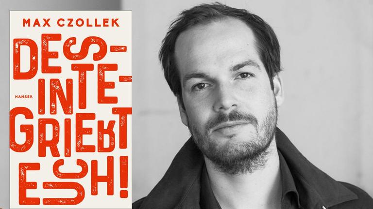 Der Antisemitismusforschers Max Czollek und das Cover seines Buches: Desintegriert Euch!