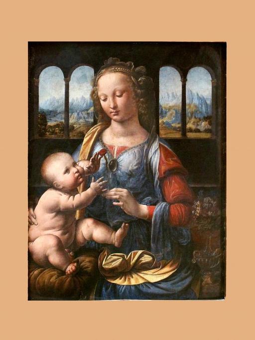 Das Bild zeigt eine junge Madonna mit dem Christuskind, ein häufiges Motiv in der christlichen Kunst des Mittelalters.