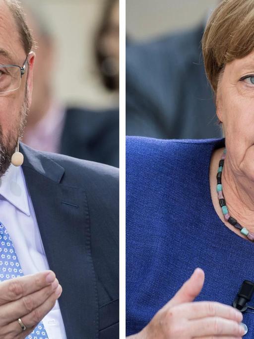 Die Foto-Montage zeigt die beiden Kanzler-Kandidaten von SPD und CDU, Martin Schulz und Bundeskanzlerin Angela Merkel.