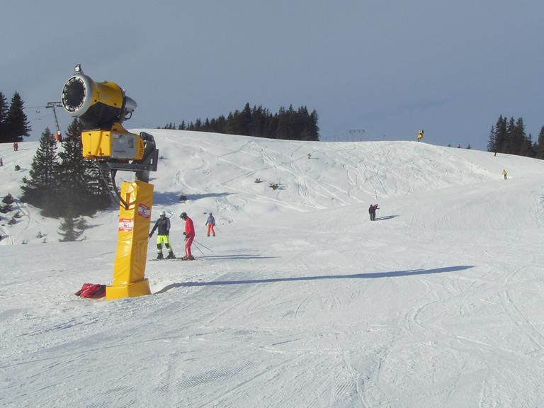 Der Übungshang am Bernkogel mit einer Schneekanone.