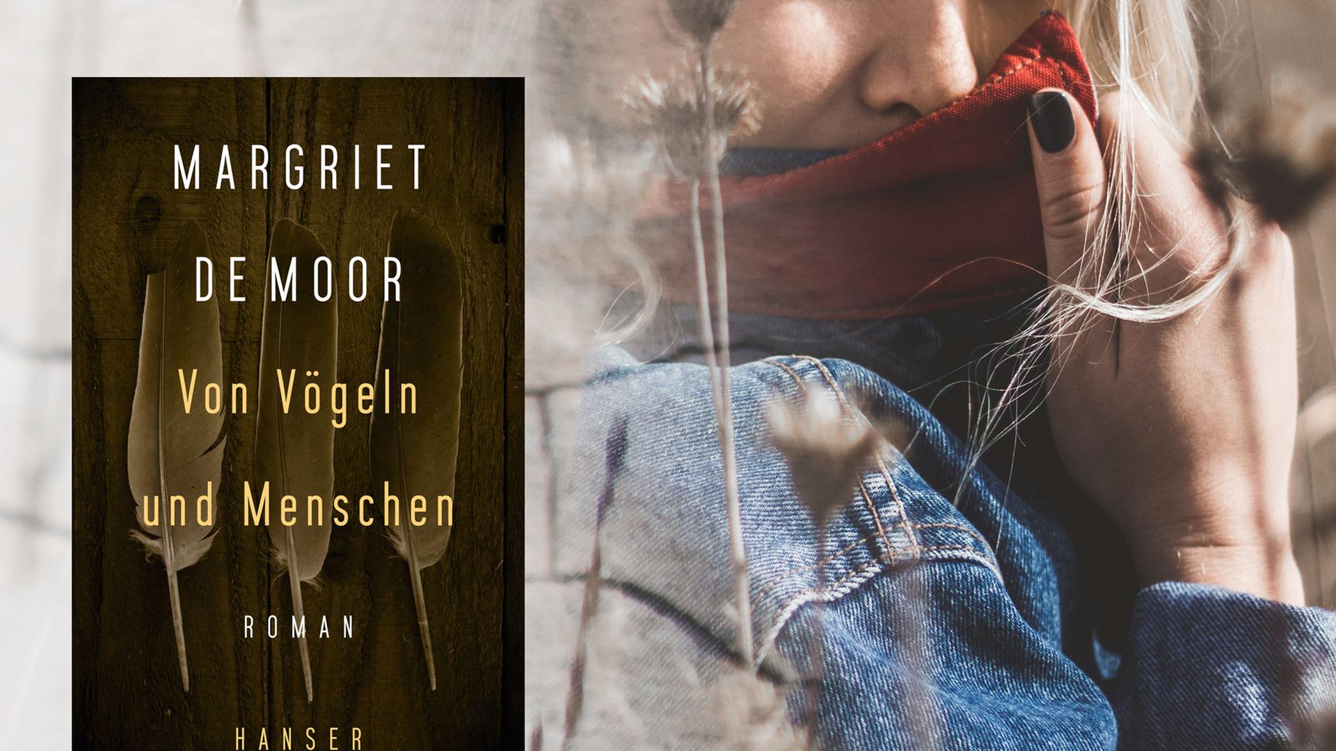 Cover von Margriet De Moors Roman "Von Vögeln und Menschen", im Hintergrund ist eine junge Frau zu sehen.