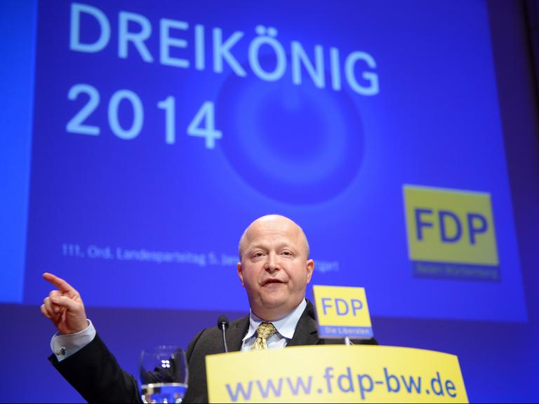 Michael Theurer, der Landesvorsitzende der baden-württembergischen FDP, spricht am beim Landesparteitag