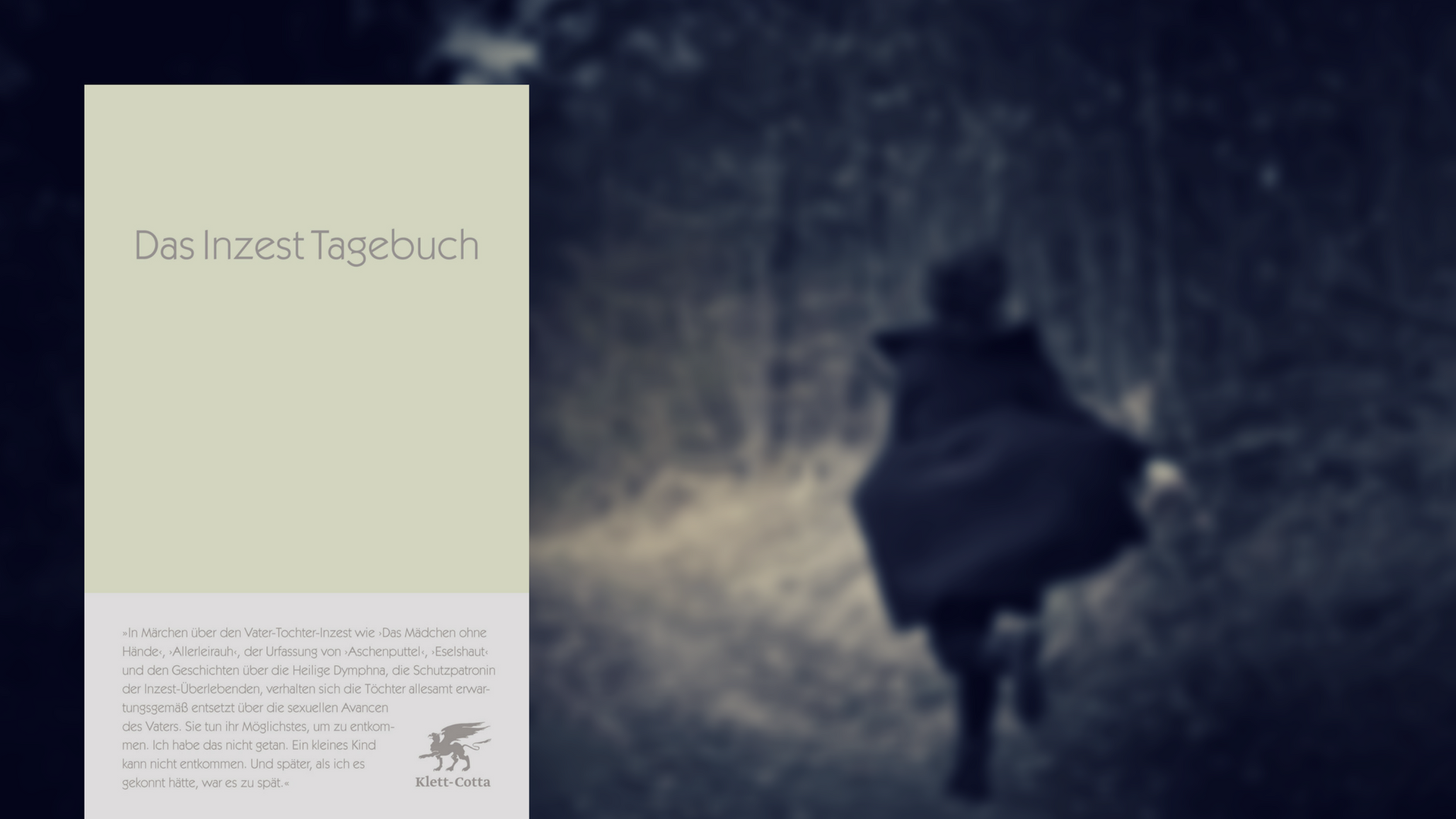 Im Vordergrund das Buchcover von "Das Inzest-Tagebuch", im Hintergrund das Foto einer jungen Frau, die durch einen Wald läuft.