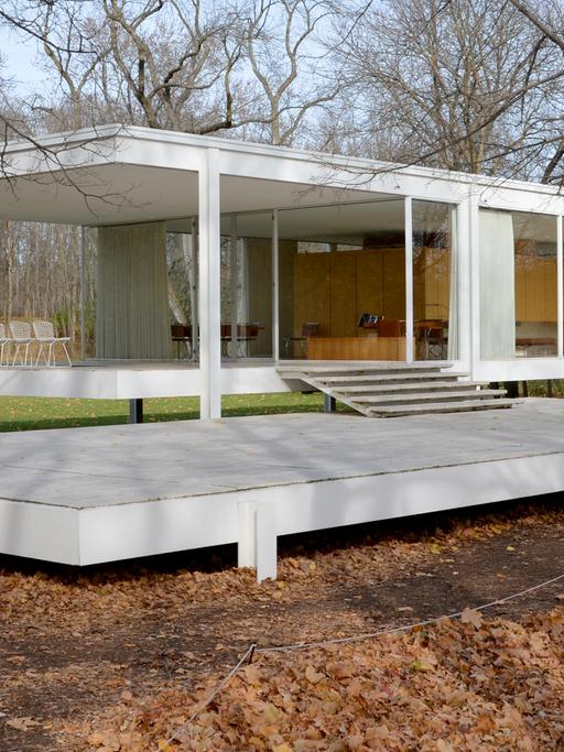 Das vom deutsch-amerikanischen Architekten Ludwig Mies van der Rohe entwickelte Farnsworth House in Plano bei Chicago
