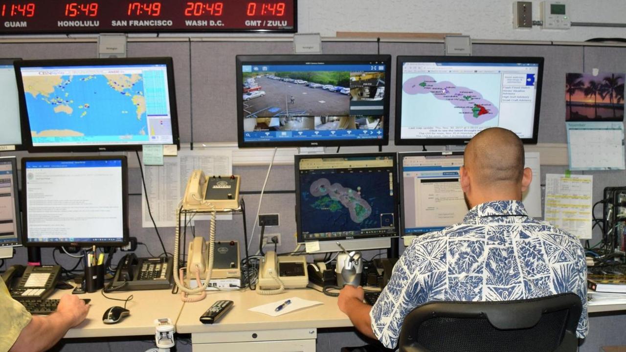 Raketenalarmsystem in Honolulu im November 2017, wenige Monate vor dem Raketen-Fehlalarm auf Hawaii im Januar 2018