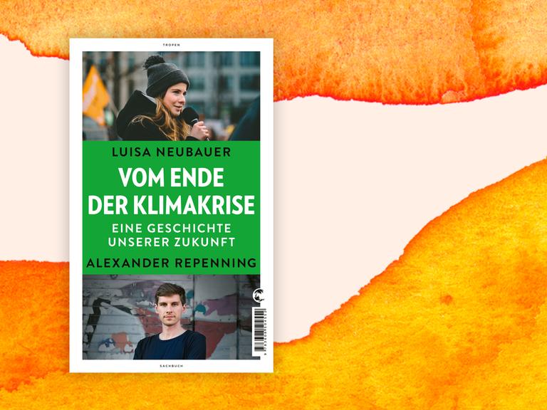 Cover des Buchs "Vom Ende der Klimakrise" vor orangem Hintergrund.