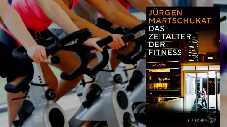Buchcover. Im Hintergrund Menschen beim Spinning