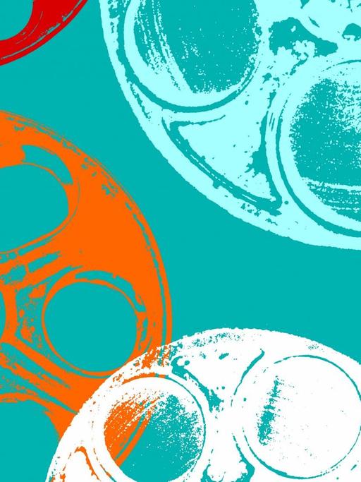 Vier Filmrollen in einer Graphik mit unterschiedlichen Farben.