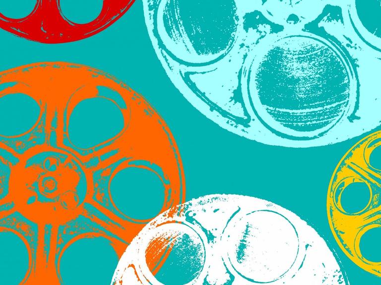 Vier Filmrollen in einer Graphik mit unterschiedlichen Farben.