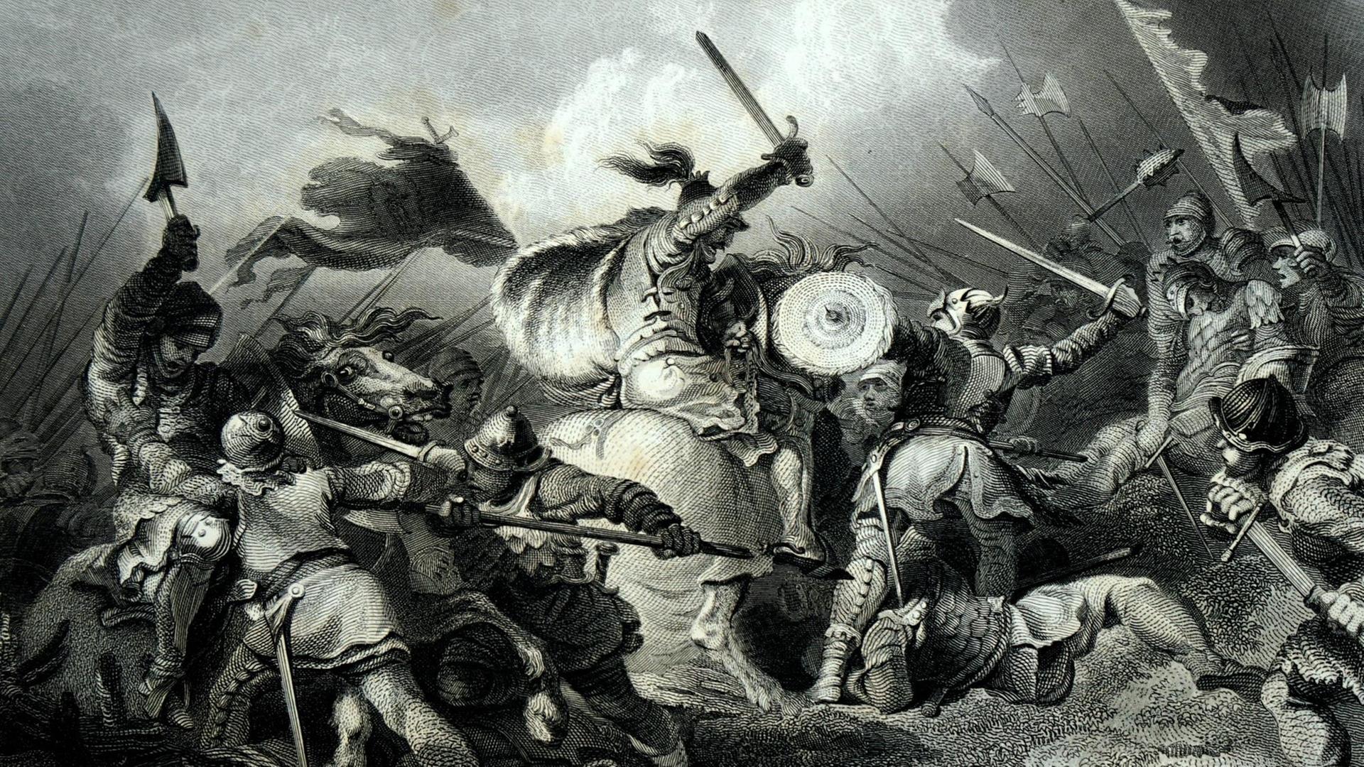 Eine bildliche Darstellung der Schlacht von Hastings am 14. Oktober 1066 zwischen Normannen und Angelsachsen.