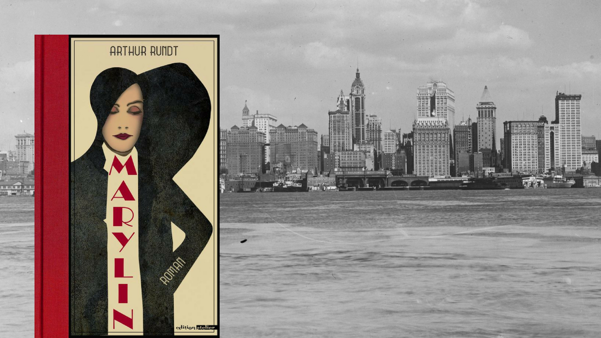 Buchcover: Arthur Rundt "Marylin". Im Hintergrund: die Skyline von New York in den 1920ern.