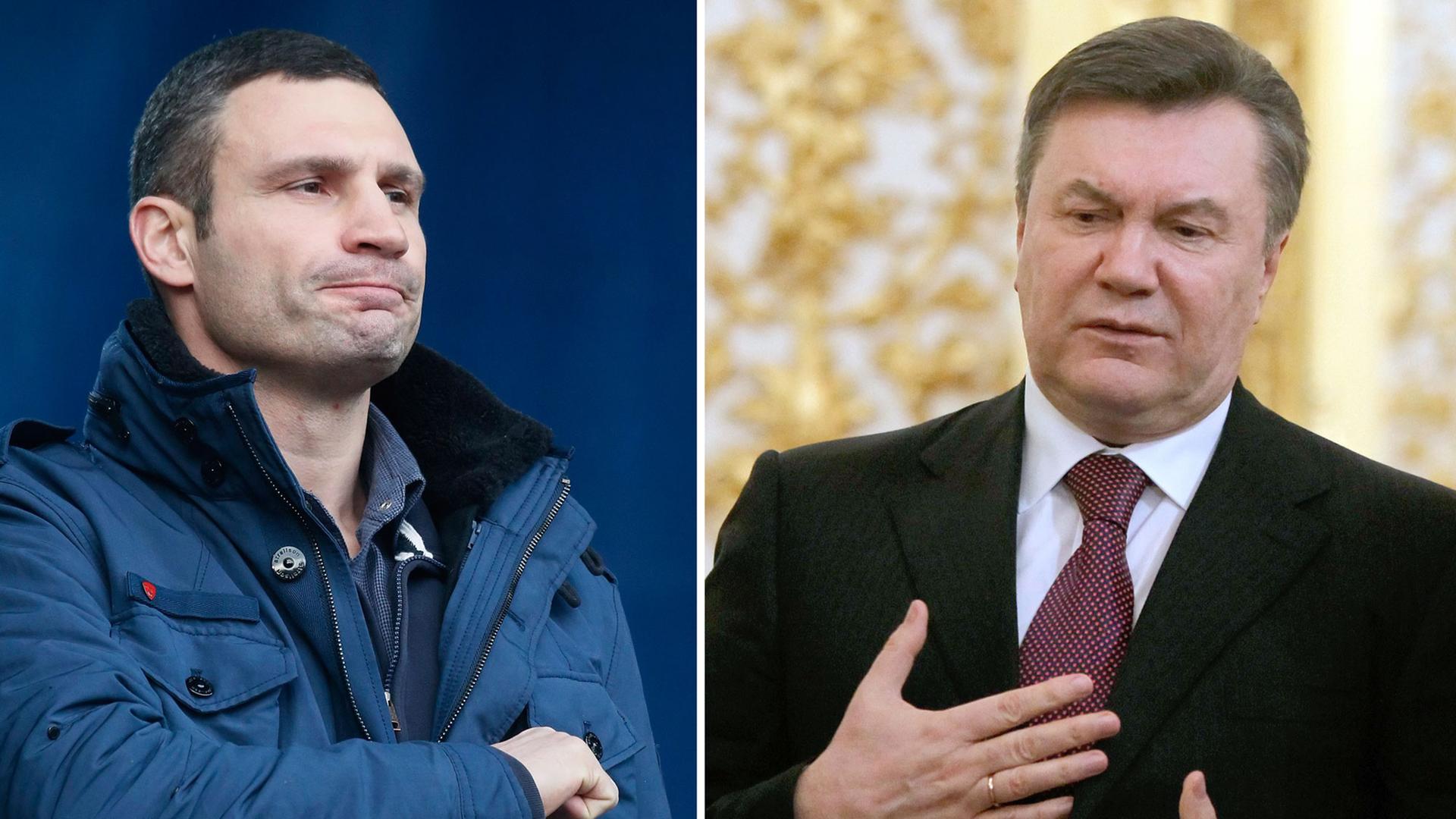 Eine Bildcollage von Wladimir Klitschko und Viktor Janukowitsch.