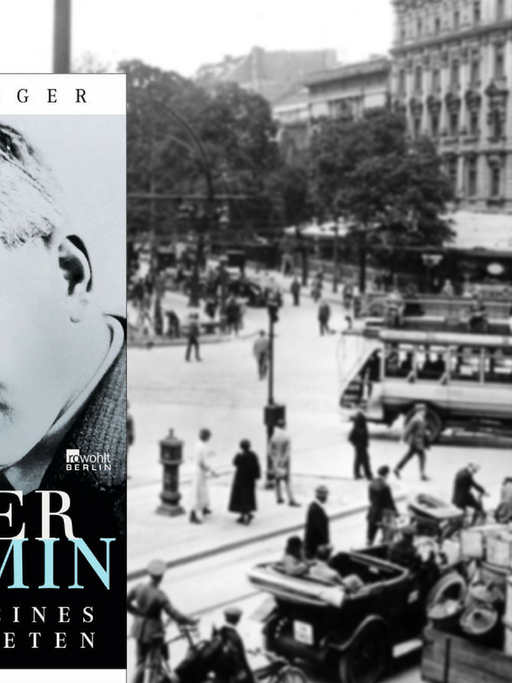"Walter Benjamin. Das Leben eines Unvollendeten" von Lorenz Jäger. Im Hintergrund der Potsdamer Platz im Berlin der 1920er-Jahre.