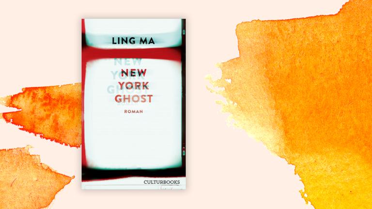 Das Buchcover "New York Ghost" von Ling Ma ist vor einem grafischen Hintergrund zu sehen.