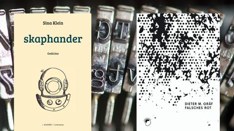 Buchcover: Sina Klein: „skaphander. Gedichte“ und Dieter M. Gräf: „Falsches Rot“