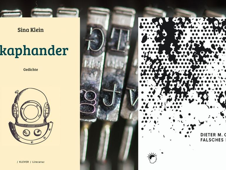 Buchcover: Sina Klein: „skaphander. Gedichte“ und Dieter M. Gräf: „Falsches Rot“