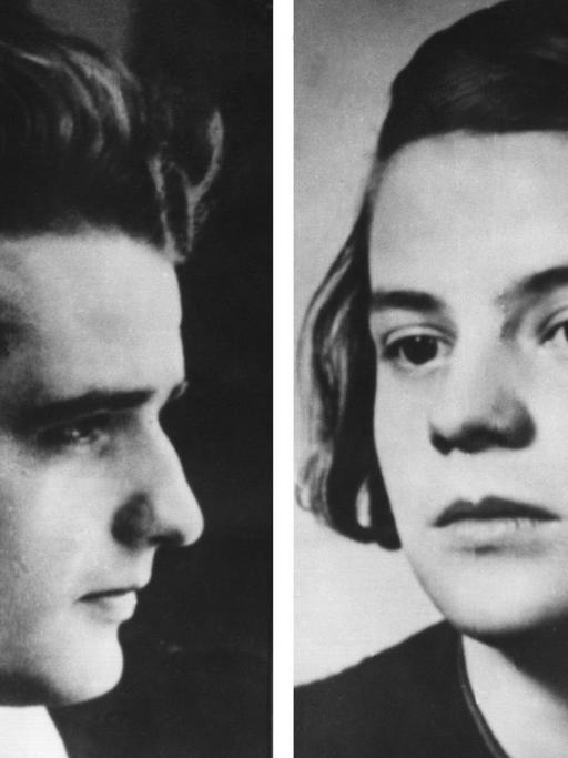 Hans und Sophie Scholl, Gründer bzw. Mitglied der Widerstandsgruppe "Weiße Rose" an der Münchner Universität, wurden nach einer Flugblattaktion gegen die Herrschaft des NS-Regimes am 18.2.1943 verhaftet, vom Volksgerichtshof zum Tode verurteilt und am 22.2.1943 in München-Stadelheim hingerichtet.