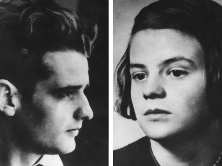 Hans und Sophie Scholl, Gründer bzw. Mitglied der Widerstandsgruppe "Weiße Rose" an der Münchner Universität, wurden nach einer Flugblattaktion gegen die Herrschaft des NS-Regimes am 18.2.1943 verhaftet, vom Volksgerichtshof zum Tode verurteilt und am 22.2.1943 in München-Stadelheim hingerichtet.