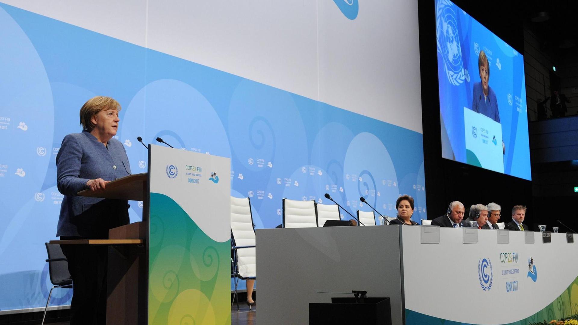 Bundeskanzlerin Angela Merkel bei ihrer Rede auf dem UN-Weltklimagipfel COP23 in Bonn