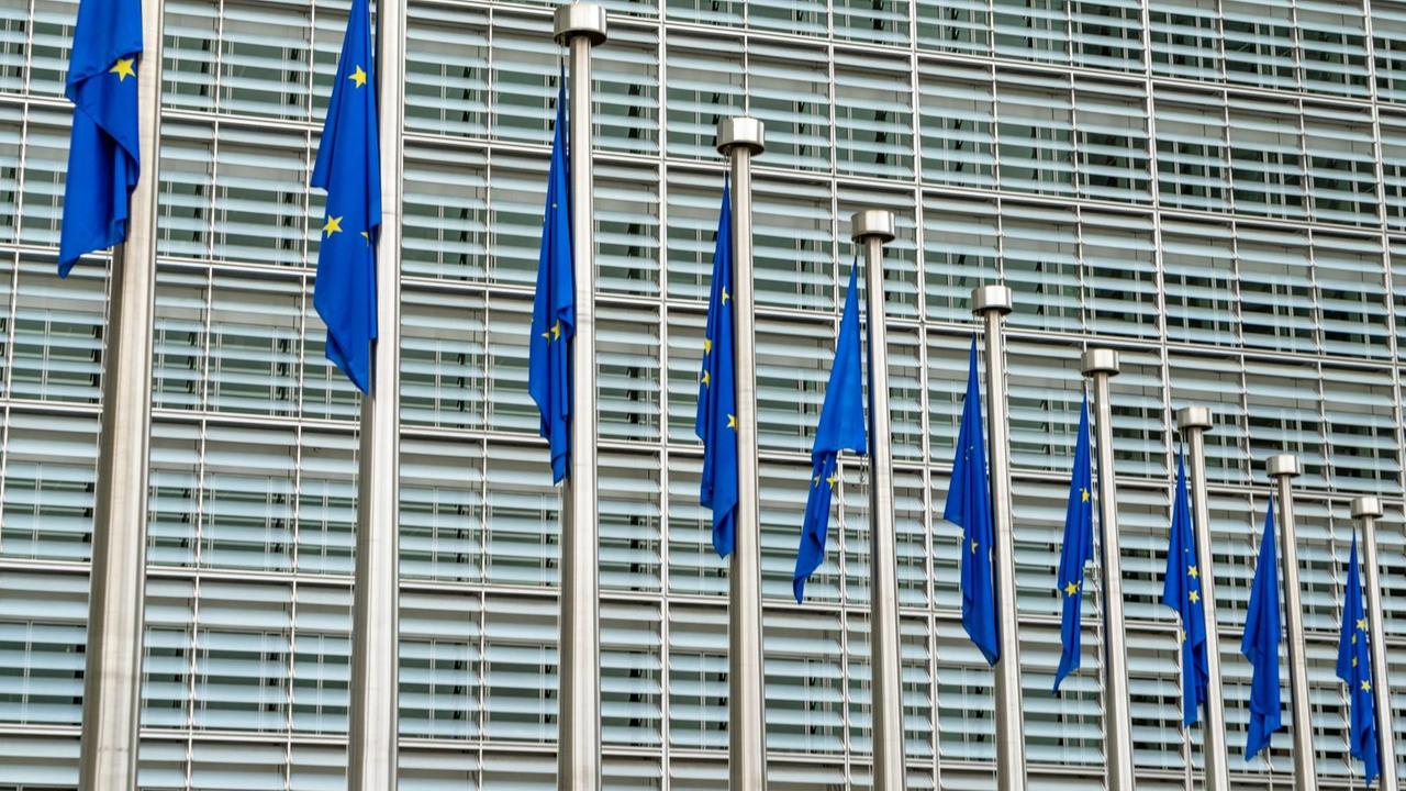 Europaflaggen vor der Europäischen Kommission in Brüssel | picture alliance / dpa | Verwendung weltweit