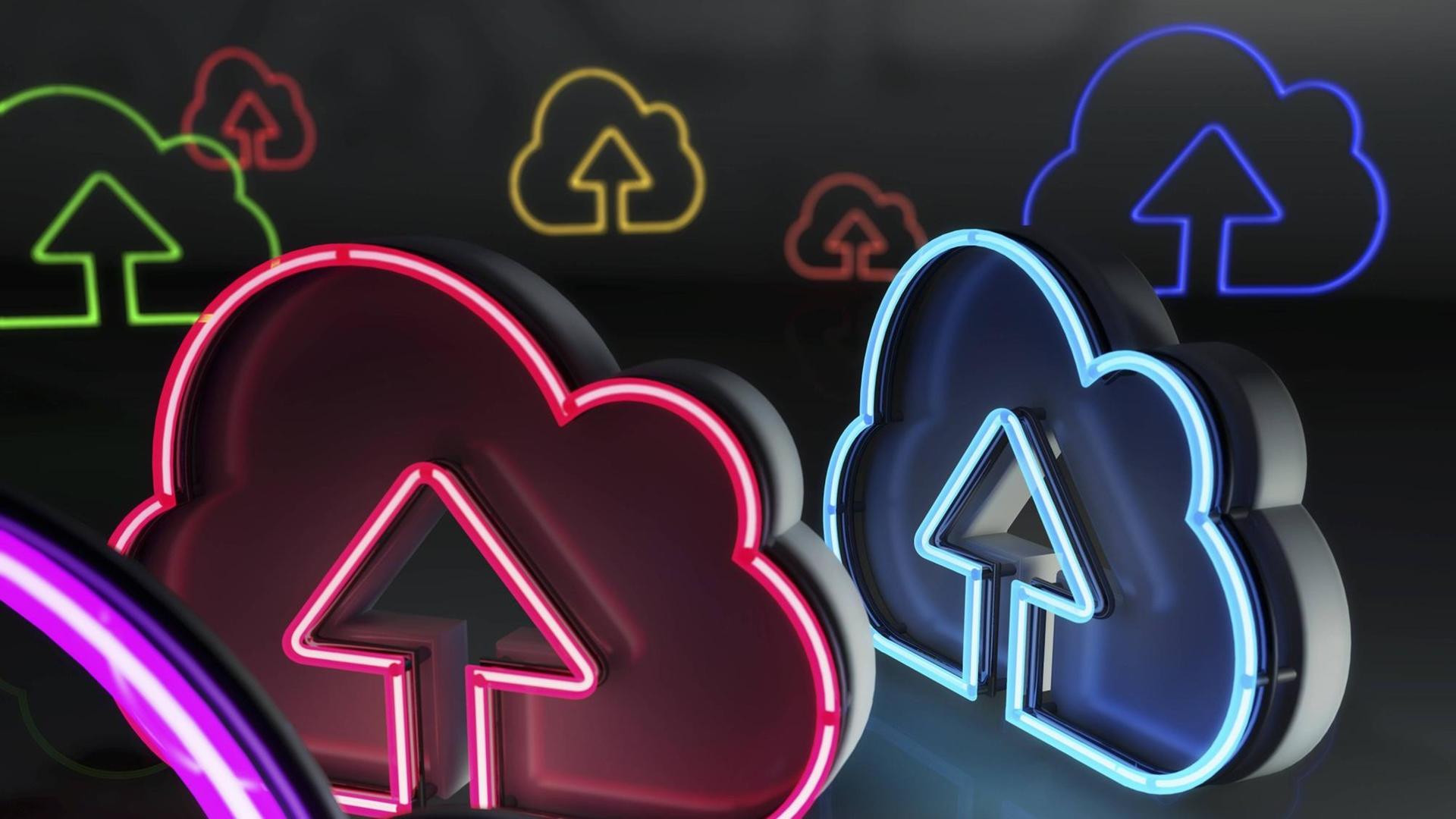 Pfeile zeigen in Neon-Wolken / Arrows show in Neon Clouds