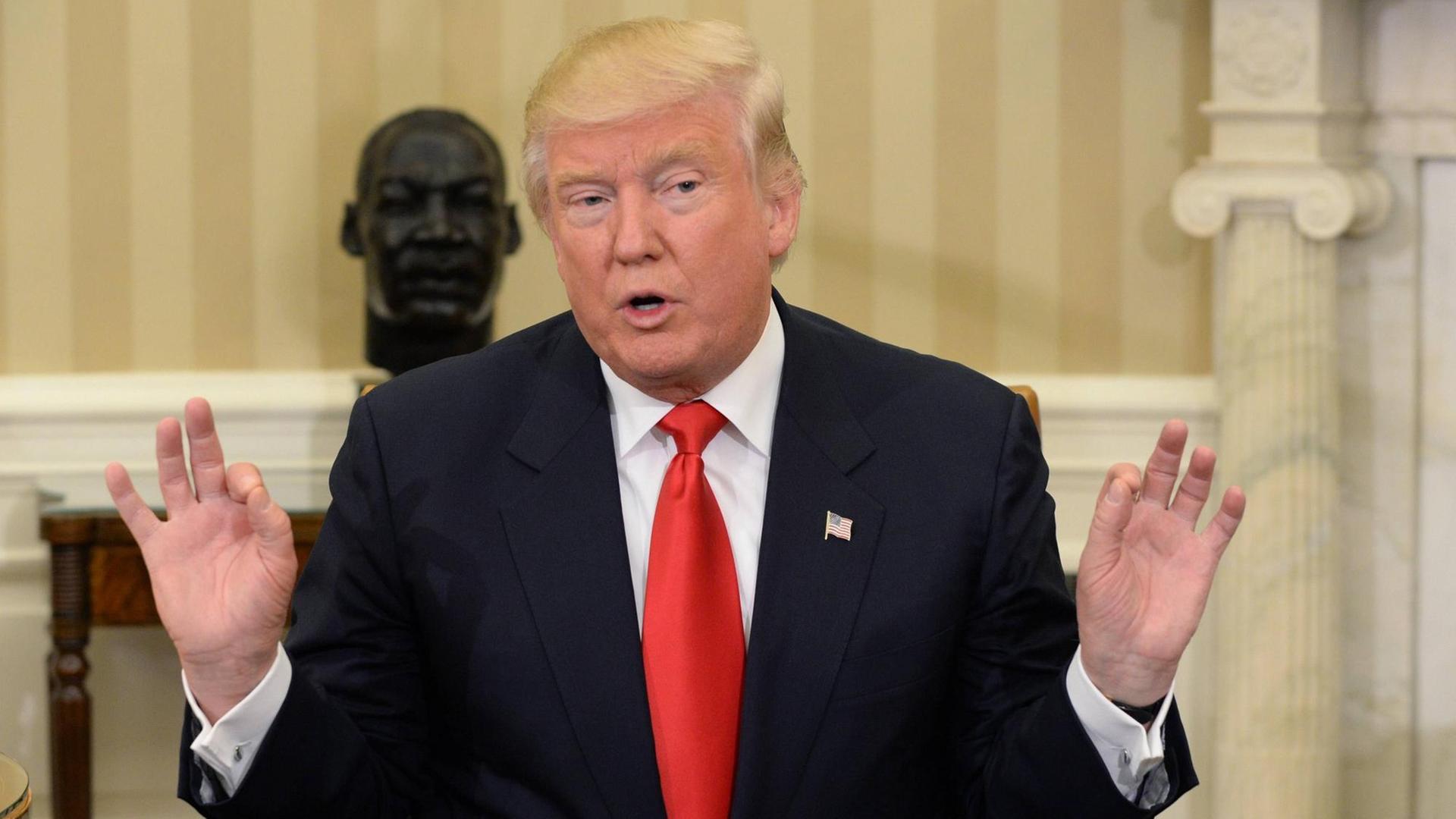 Donald Trump äußert sich während seines Treffens im Weißen Haus mit US-Präsident Obama.