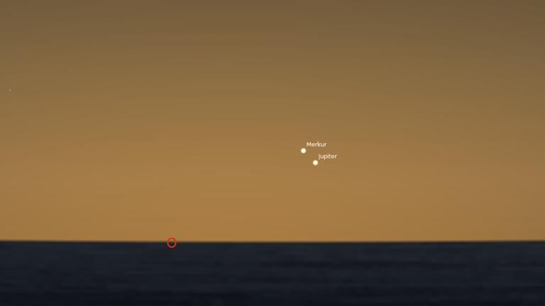 Merkur und Jupiter übermorgen gegen 7 Uhr tief am Osthimmel