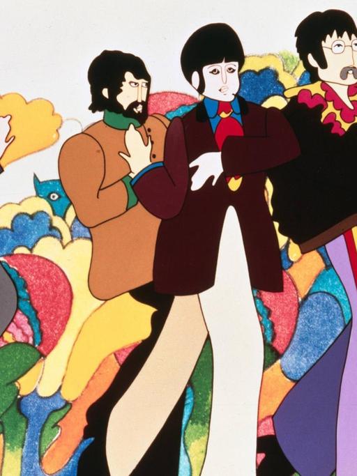 Die Beatles als Zeichentrickfiguren in einem Filmstill von "Yellow Submarine"