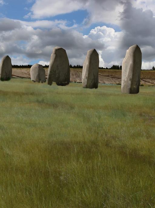Ein Künstler hat für das Stonehenge Hidden Landscape Project in Szene gesetzt, wie das jetzt gefundene Steinmonument ausgesehen haben könnte.