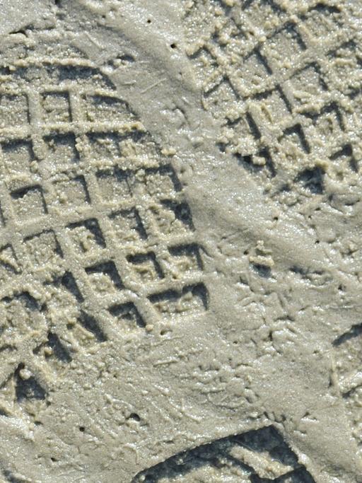 Menschen hinterlassen feine Spuren im Sand des Strandbades Eldena bei Greifswald