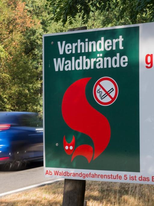 Ein Schild an einer Straße in Sachsen warnt vor Waldbrandgefahr