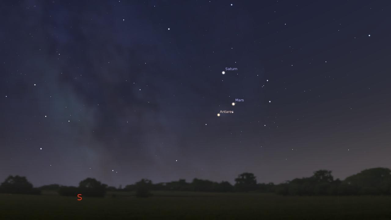 Mars, Antares und Saturn heute Abend