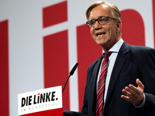 Der Linken-Spitzenkandidat Dietmar Bartsch spricht am 30.06.2017 in Berlin auf einer Veranstaltung der Linken-Bundestagsfraktion zur Bilanz der vergangenen Legislaturperiode.