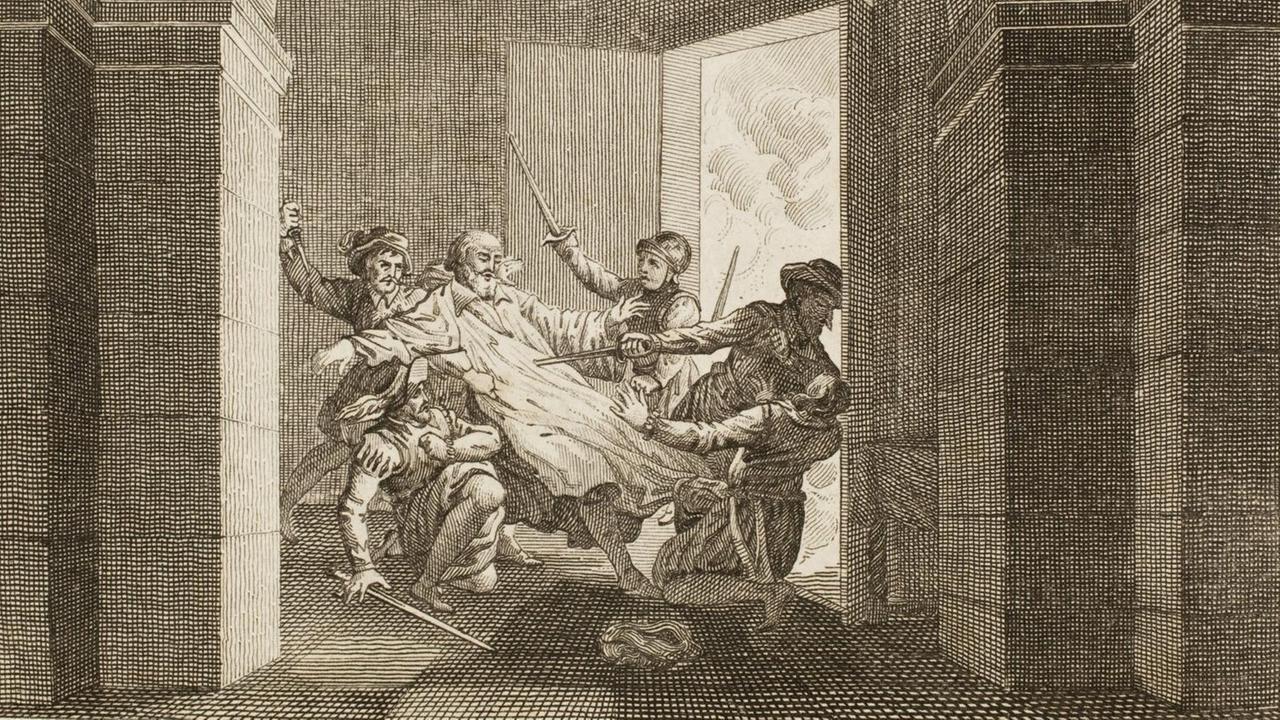 Kupferstich der Ermordung von Gaspard de Coligny