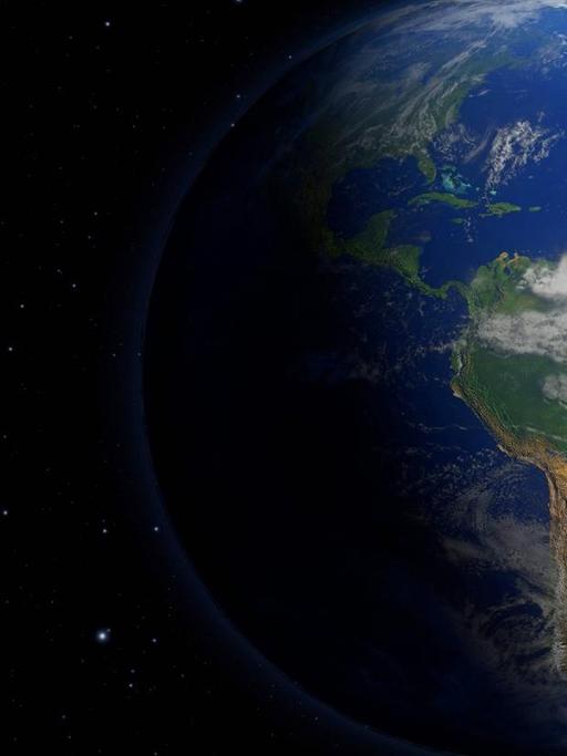 Blick auf die Erde aus dem Weltraum auf den südamerikanischen Subkontinent bei der Computergraphik.