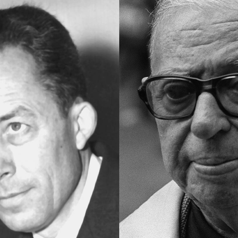 Die Schriftsteller Albert Camus (l.) und Jean-Paul Sartre in einer Bildcombo