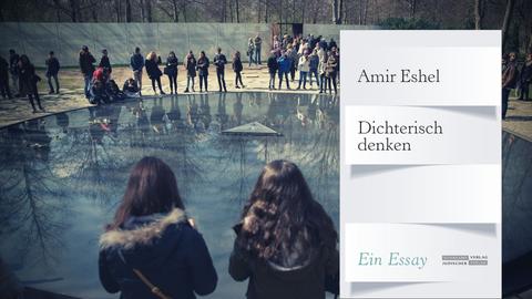 Buchcover: „Dichterisch denken“ und Hintergrund: Dani Karavan Denkmal