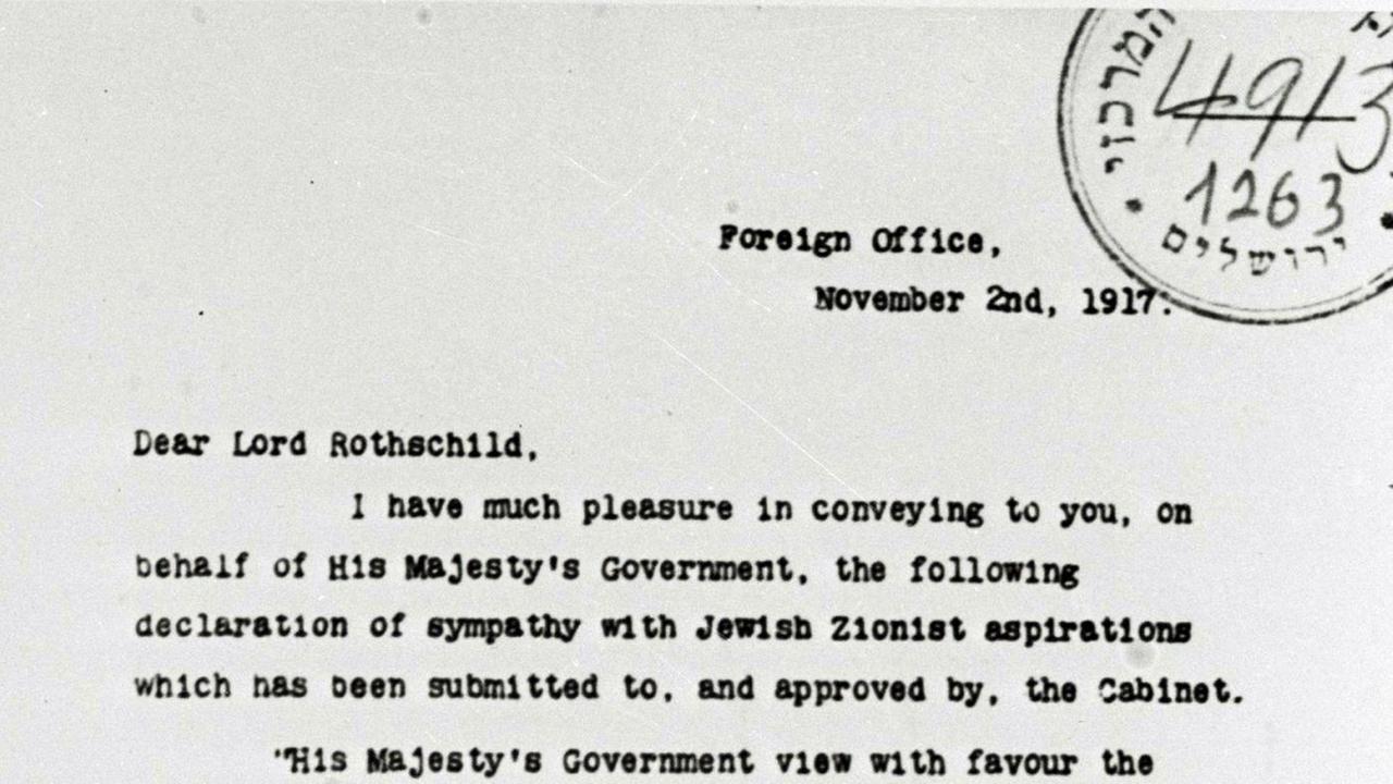 Eine Kopie der Balfour Declaration