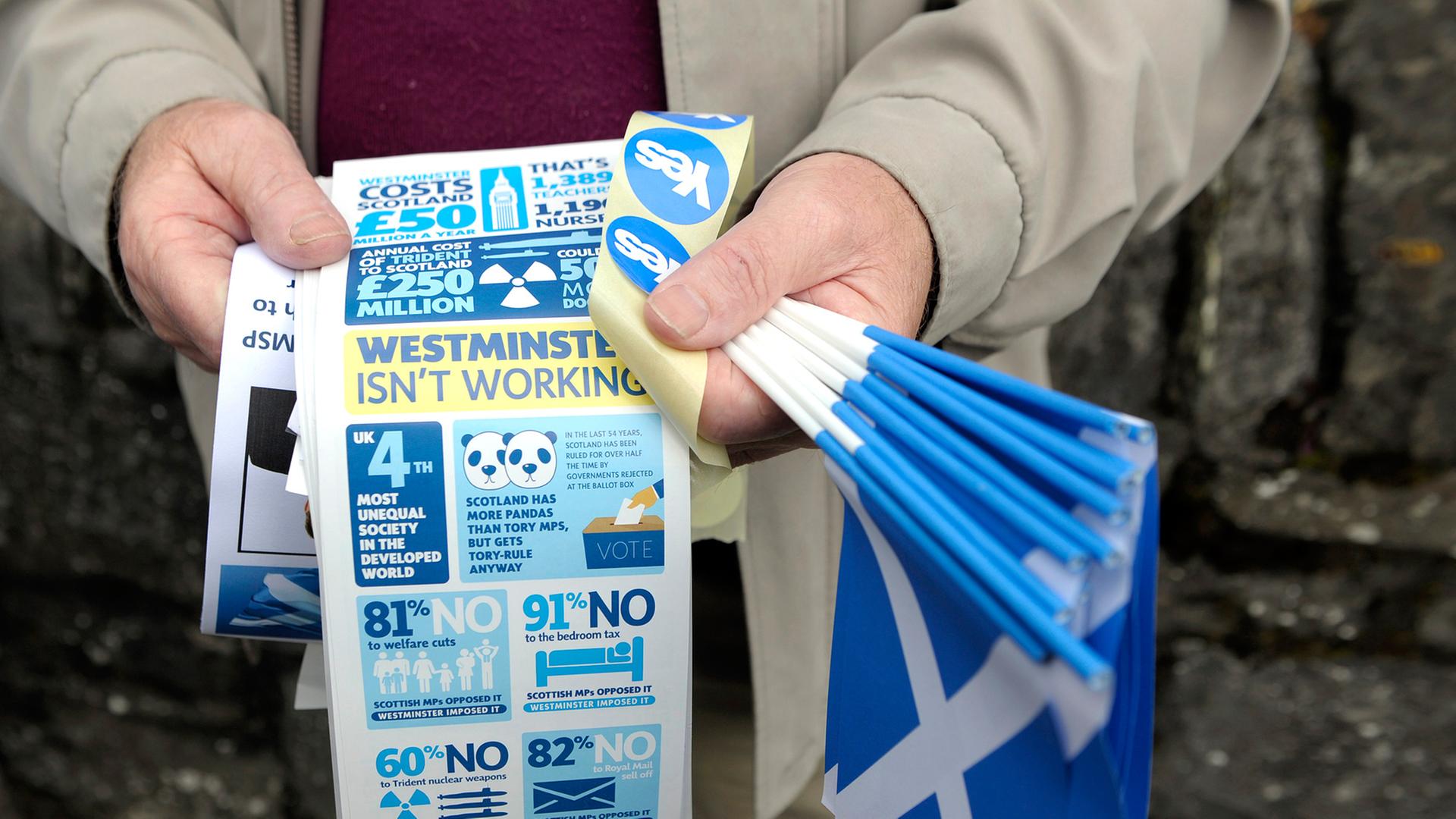Rühren die Werbeltrommel für die Unabhängigkeit: die blau-weiße YES-Scotland Bewegung