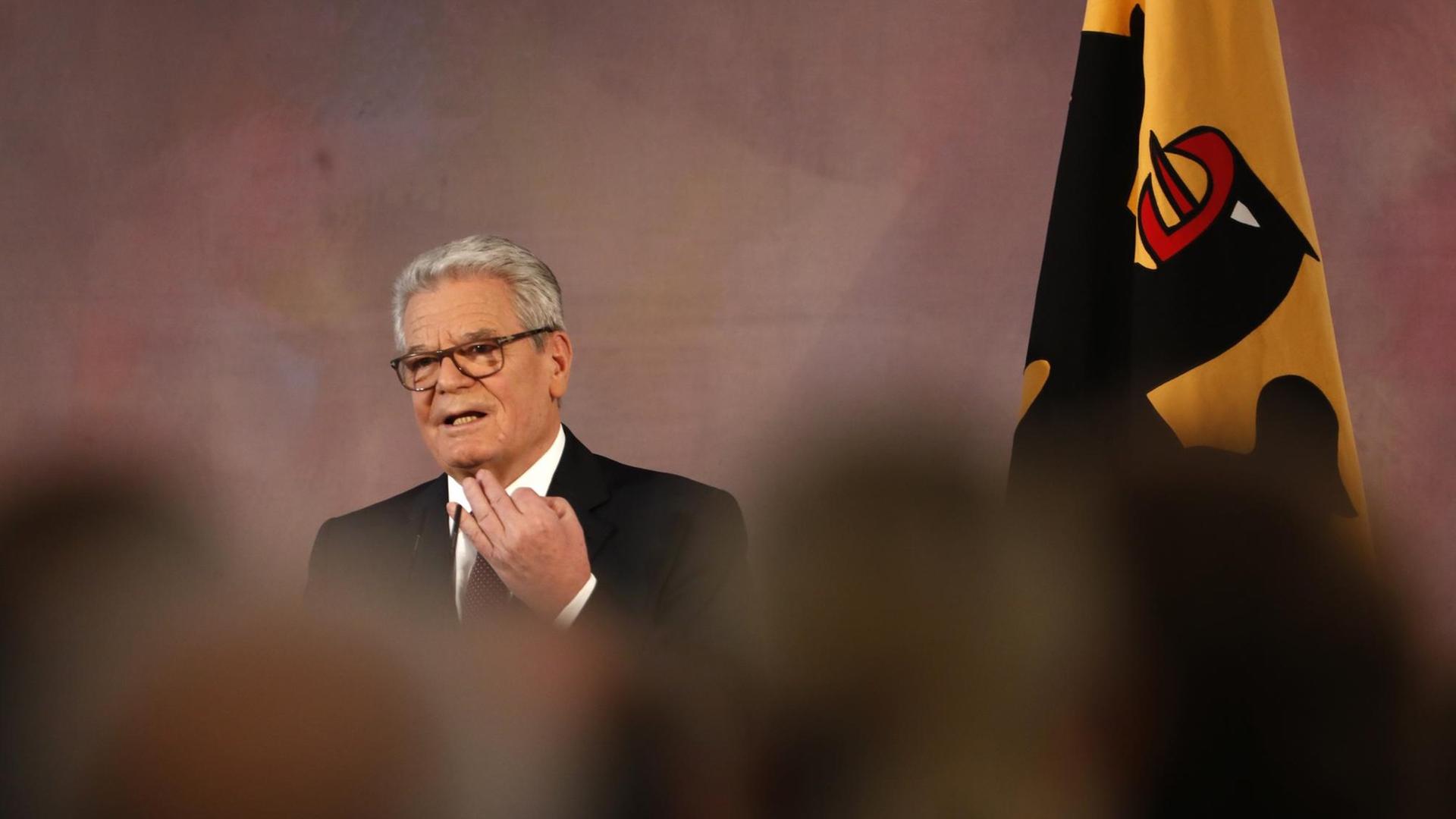 Bundespräsident Joachim Gauck während seiner Abschiedsrede.