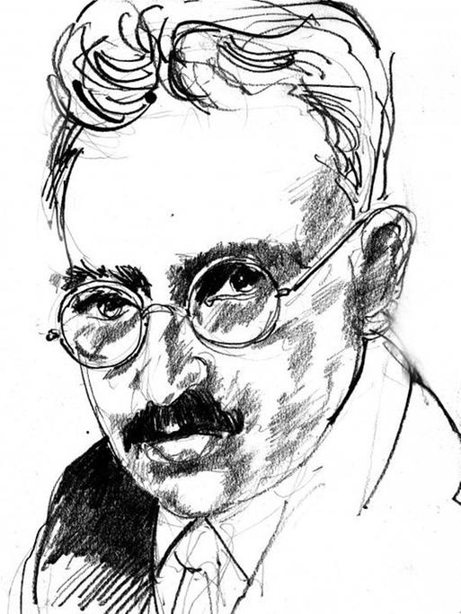 Walter Benjamin als gezeichnetes Porträt von Rainer Ehrt.