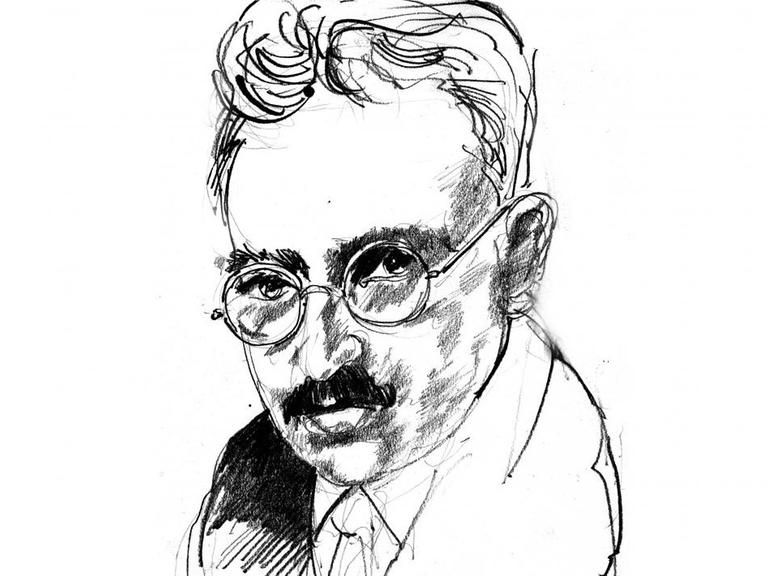 Walter Benjamin als gezeichnetes Porträt von Rainer Ehrt.