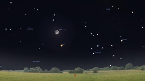Mond und Mars gegen 23 Uhr am Südhimmel