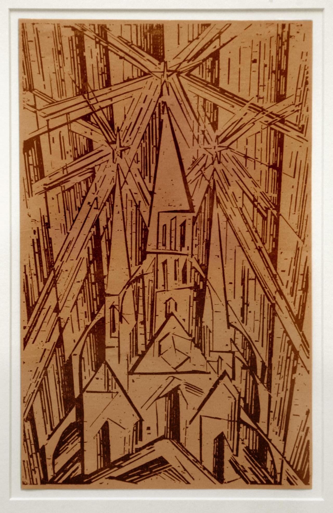 Blick auf den Holzschnitt "Kathedrale" von Lyonel Feininger 