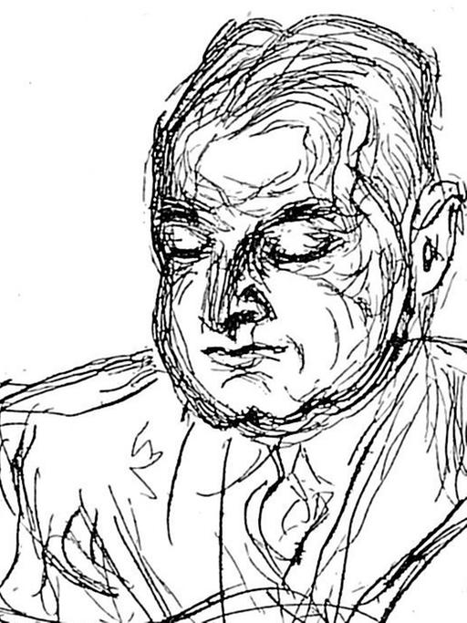 Die Zeichnung zeigt ein Porträt des deutschen Schriftstellers Gottfried Benn (1886-1956).