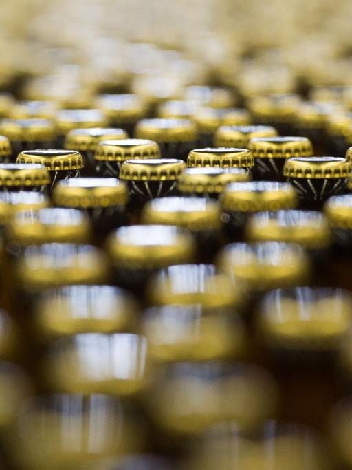 Bierflaschen stehen am 18.06.2015 auf der Abfüllanlage für Flaschenbier in der Köstritzer Schwarzbierbrauerei GmbH in Bad Köstritz (Thüringen). Foto: Sebastian Kahnert/dpa