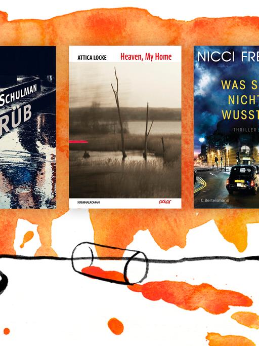 Buchcover zu "Trüb", "Heaven, My Home" und "Was sie nicht wusste"